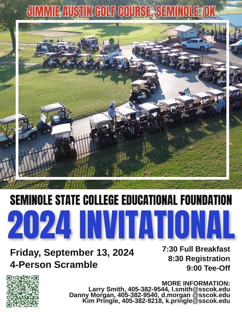 Golf carts lined up after sunrise Golf tournament information below image