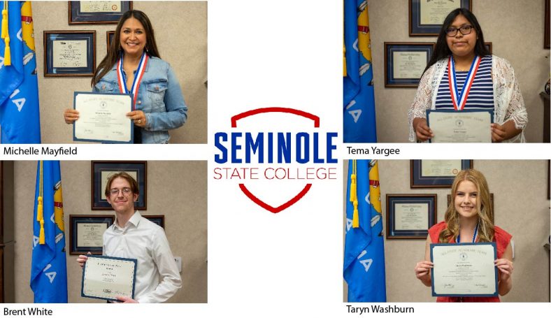 SSC students Michelle Mayfield of Shawnee, Taryn Washburn of Shawnee and Tema Yargee of Okemah were named to the All-Oklahoma Academic Team. Concurrent SSC student Brent White received a $1000 President’s Tuition Waiver from the OACC.