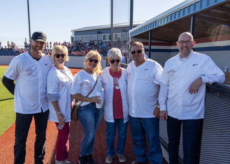 In this photo, Ryan Franklin alongside other members of the SSC Board of Regents pose for a photo at the grand opening of the Brian Crawford Memorial Sports Complex on Oct. 20, 2022. Pictured (left to right): Franklin, Kim Hyden, Robyn Ready, Marci Donaho, Curtis Morgan and Bryan Cain.