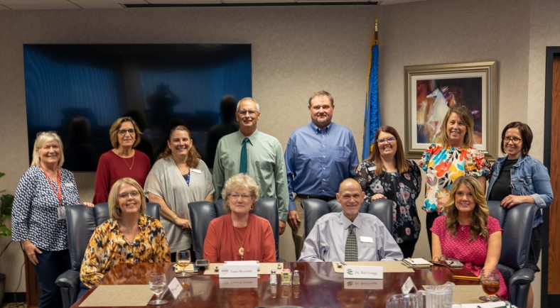 Personnel from Seminole State College and Seminole Public Schools met on Oct. 7 to establish guidelines for the early college program. Pictured (back row, l-r) SSC Academic Advisor Cindy Nolen, SMS Counselor Ginger Cummins, SSC Dean of Instruction Jessica Isaacs, SHS Principal David Dean, SMS Principal David Carter, SSC Director of Enrollment Management Edith Cathey, SHS Counselor Kelley Johnson and SHS Counselor Dr. Emma Speer; (front row, l-r) SSC Vice President for Finance, Grants and Enrollment Melanie Rinehart, SSC President Lana Reynolds, SPS Superintendent Dr. Bob Gragg and SPS Deputy Superintendent Angela Willmett.