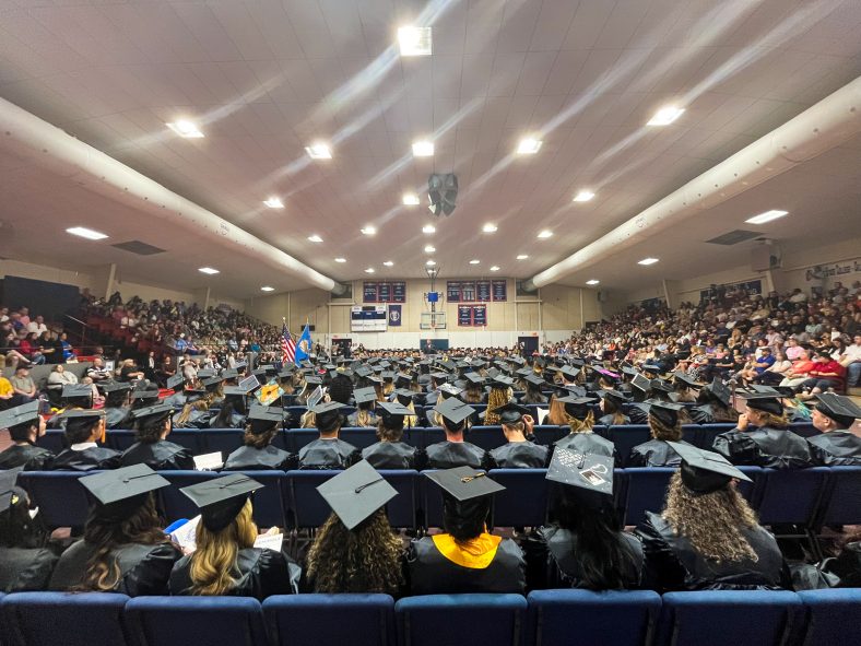 Pictured is a crowd of graduates, faculty, staff, family and friends in attendance at SSC's 2024 Commencement Ceremony.