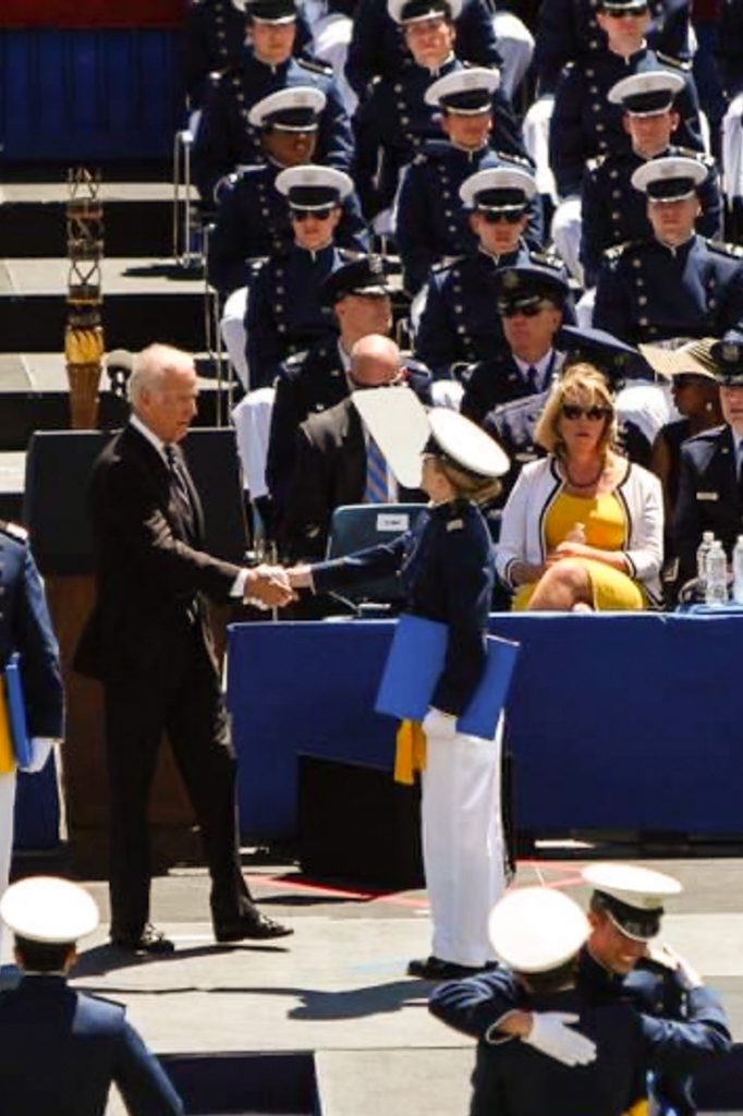 Pictured is Then Vice President Joe Biden congratulating Jessica Downey at her graduation from the Air Force Academy in 2014.
