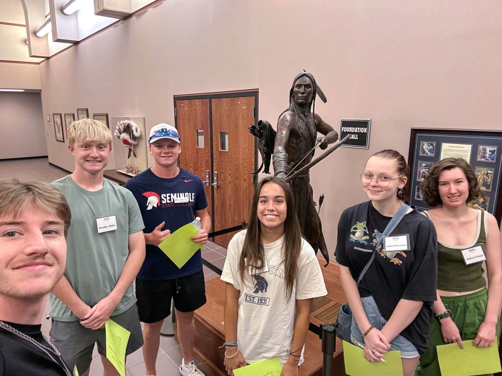 Posing for a group photo are PLC students. Pictured left to right are Hanlon Gottschalk of Prague, Bradley Ruby of Oklahoma City, Logan Hill of Edmond, Zoe Trenchard of Lewisville, Texas, Audra Provaznik of Seminole and Addison Pringle of Shawnee.