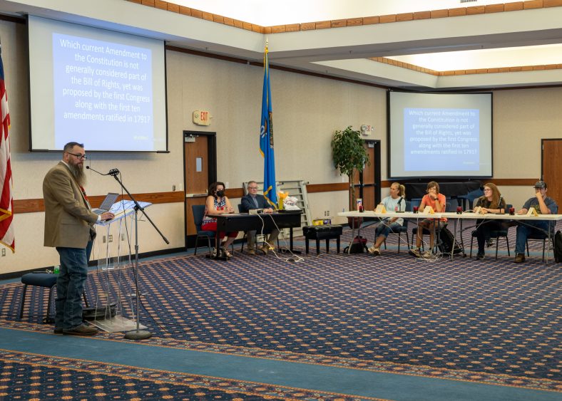 In this photo, Seminole State College Social Sciences Division Chair and Professor of Government Jeffrey Christiansen hosts Constitution Jeopardy in Sept. 2022.