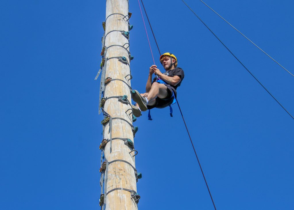 In this photo, PLC freshmen Zane Cooper of McCurtain takes in the view high above the ground on the Challenge Course.