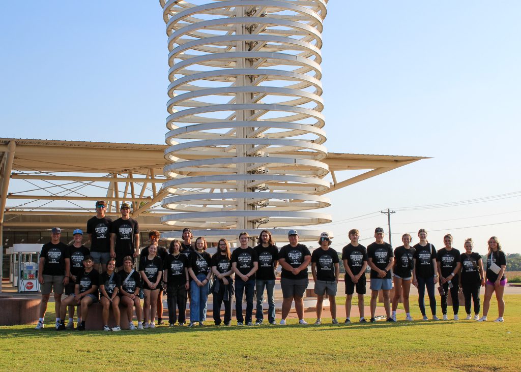 In this photo, PLC students pose for a group photo outside of Pops alongside historic Route 66 in Arcadia.