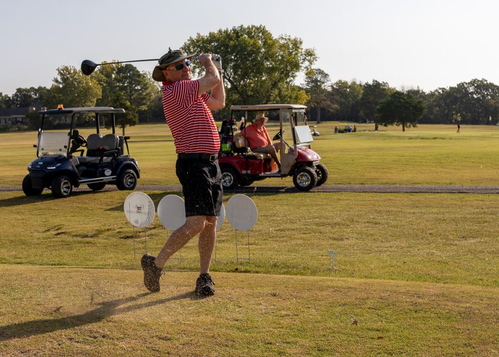 In this photo, Seminole City Manager Steve Saxon tees off during the Foundation’s golf fundraiser.