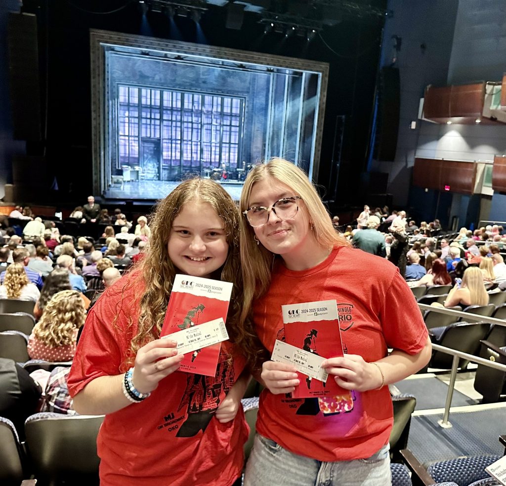 In this photo, SSC Talent Search students Karen Gregory and Hannah Wells, both from McCloud, pose with their tickets and programs prior to the start of the show.