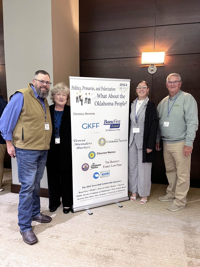 Pictured (left to right): SSC Social Sciences Division Chair Jeffrey Christiansen, President Lana Reynolds, sophomore Amberlynn Mathews and SSC Rural Business and Resource Center Director Danny Morgan attended the 2024 Oklahoma Academy Town Hall in Tulsa from Oct. 27 to Oct. 30.