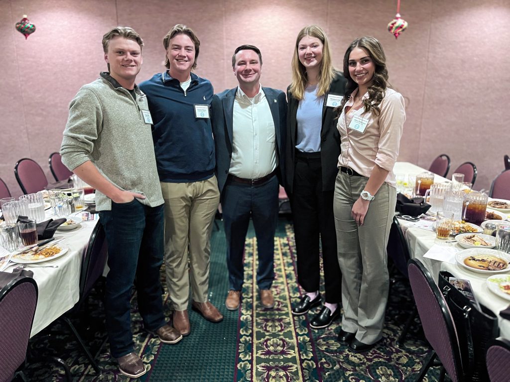 Pictured (left to right): SSC sophomore Logan Hill of Edmond, sophomore Clayton Moore of Norman, Speaker of the House Kyle Hilbert, freshman Melanie Long of Yukon and freshman Adisen Williamson of Oklahoma City, pose for a group photo.