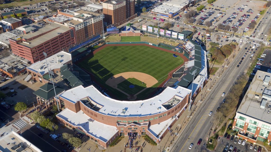 This photo shows an ariel view of the Chickasaw Bricktown Ballpark. (Photo provided by the OKC Comets.)