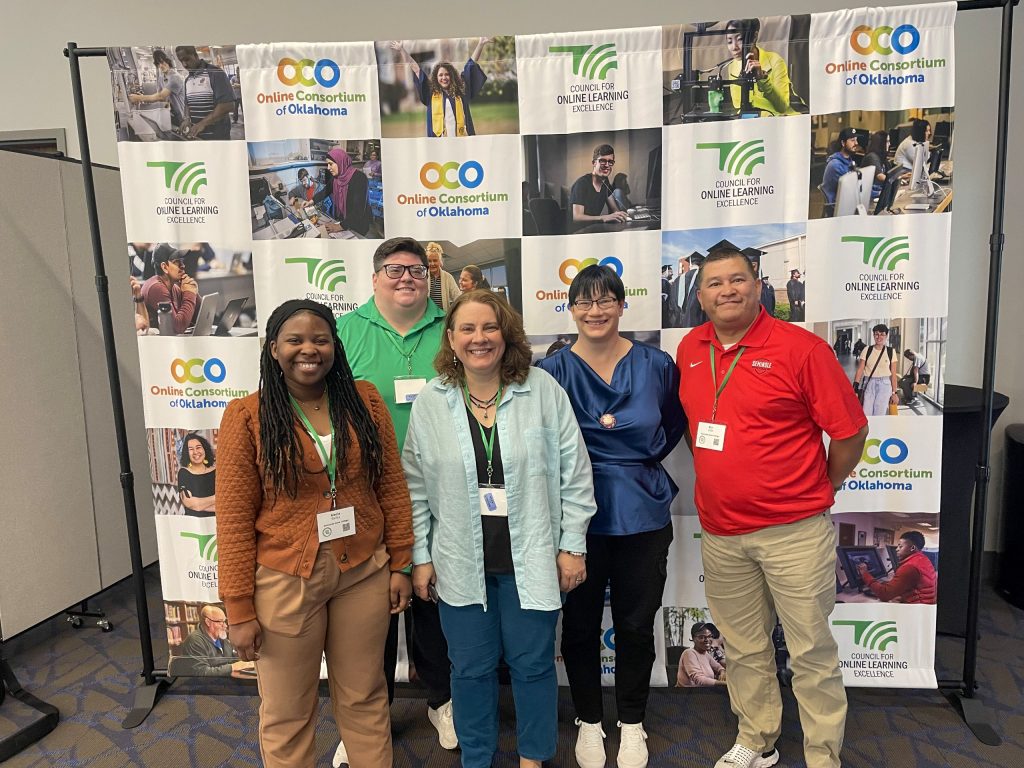 In this photo, Seminole State College employees who attended the 2025 SSC Learning Innovations Summit at Rose State College pose for a group photo. Pictured (left to right) are NASNTI Computer Science Specialist Alecia Bailey, Assistant Professor of STEM Dr. Deanna Miles, Dean of Instruction Jessica Isaacs, Adjunct Professor of Biology Kara Stanley and NASNTI Student Success Specialist Ben Little.